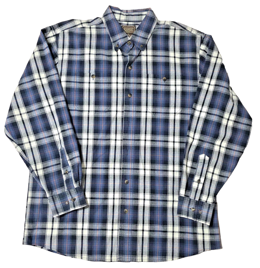C.E. Schmidt Workwear Men's Large Blue Plaid Flannel Shirt Long Sleeve Cotton